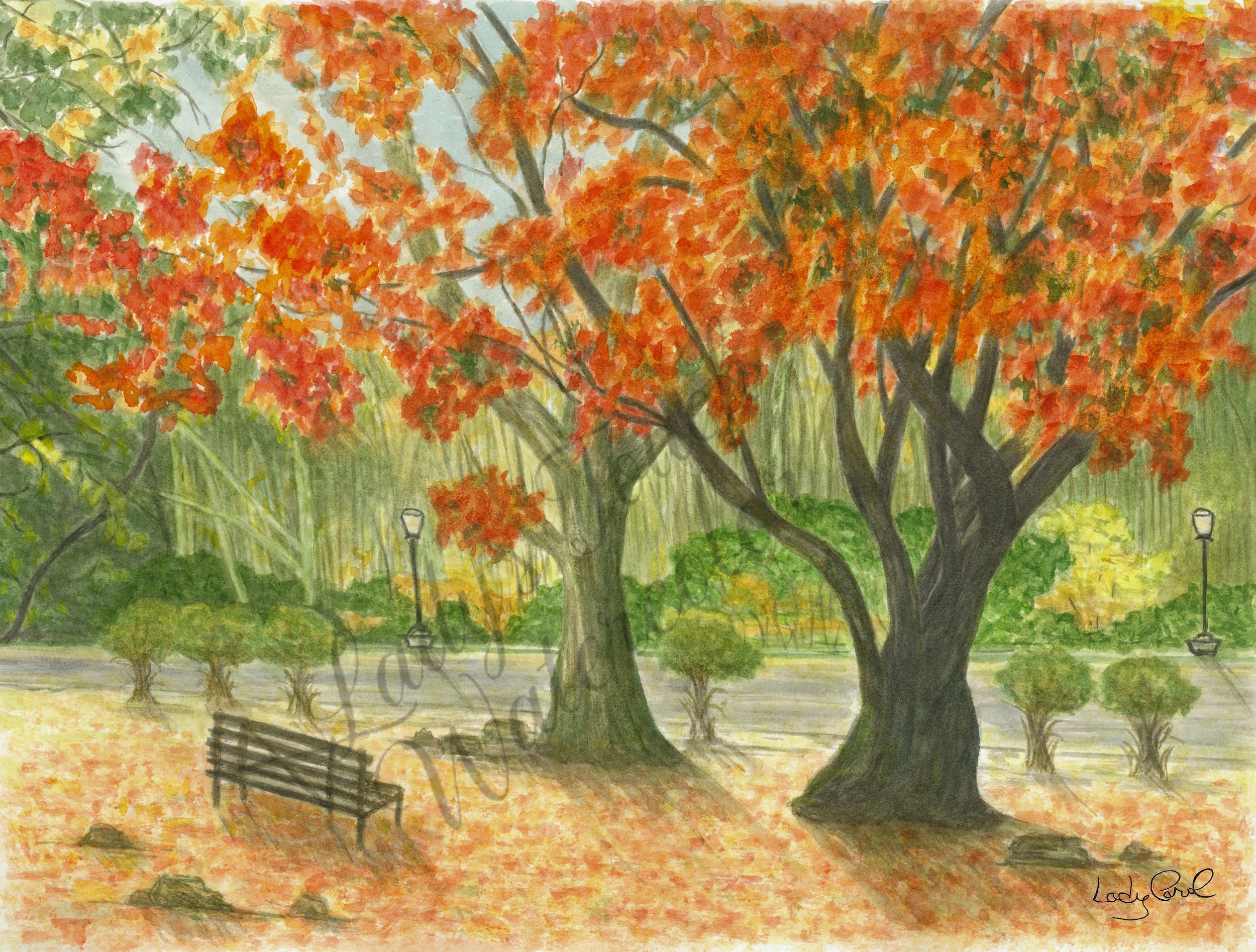 The Park In Fall - Framed - Scenery